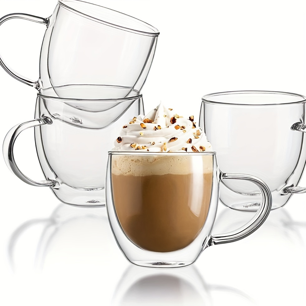  Tazas de café de vidrio de 12 onzas – Juego de 4, vasos  térmicos con aislamiento de doble pared para té, café, café con leche,  capuchino, café, leche, transparente : Hogar y Cocina