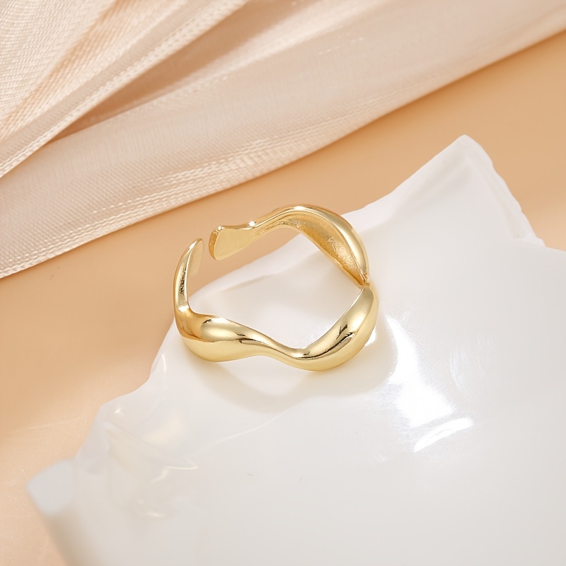 Irregular Wave Open Ring 18K Gold Plated Adjustable Delicate Jewelry Wedding Engagement Party Decor For Women Girls Gift