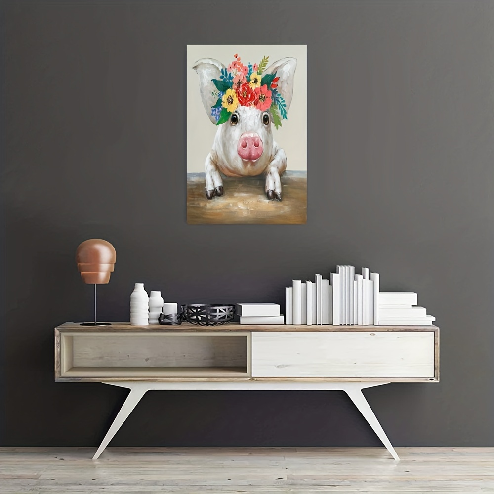  Pig Decor Gifts for Pig Lovers: Farm Animal Pictures Cute Pig  Cavnas Wall Art Work Decor Peach Pig with Floral Crown Painting for Kitchen  Nursery Bathroom Bedroom House Decorations Framed 12x12