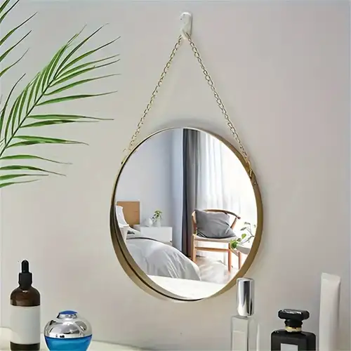 Golden Round Wall Hanging Mirror With Chain Small Wall Decor - Temu