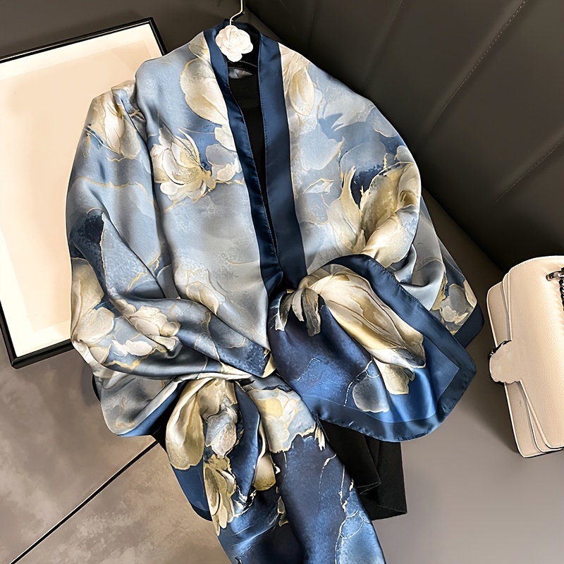 Printed satin silk scarf