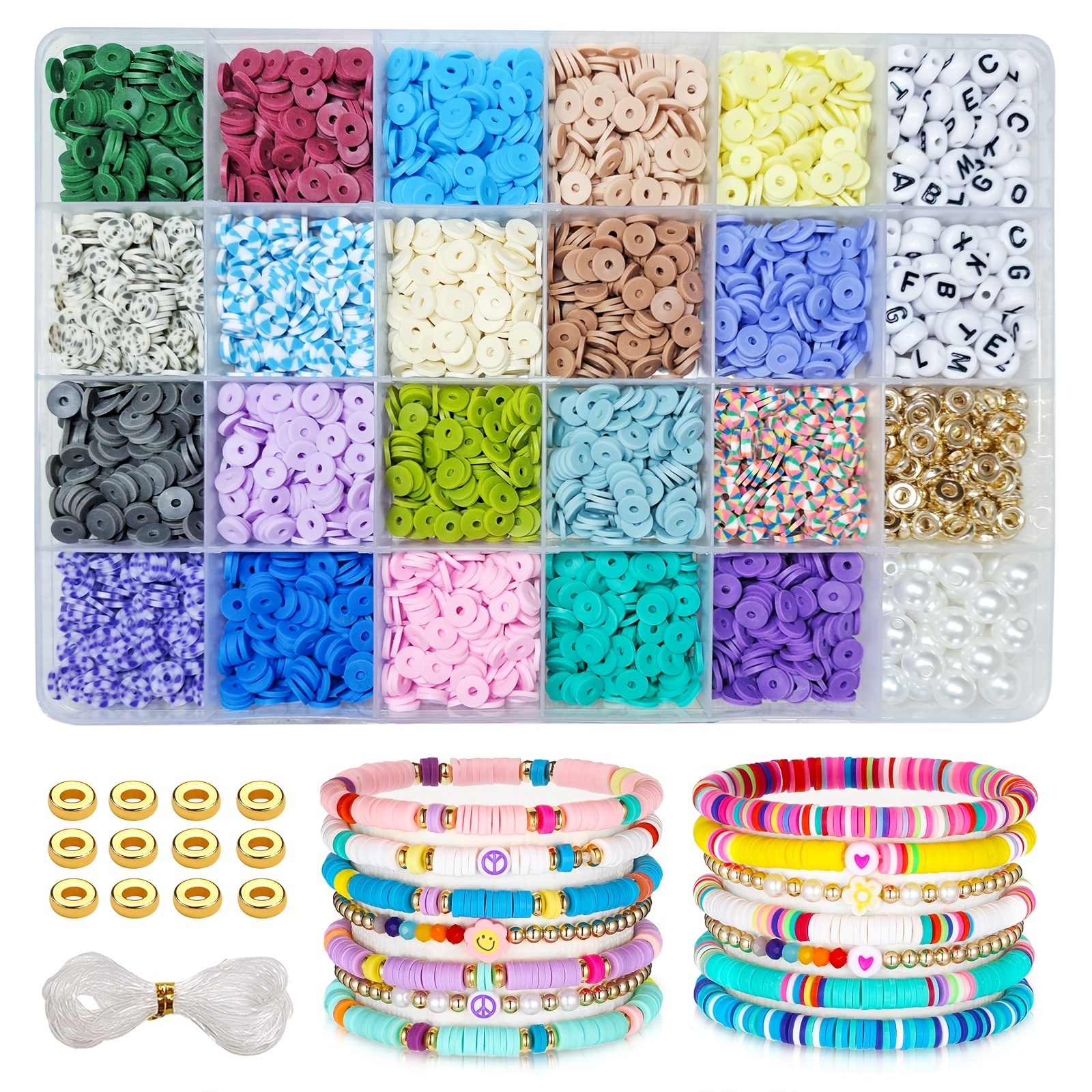 Clay Beads Set For Bracelet Making 24 Colors Flat Round - Temu