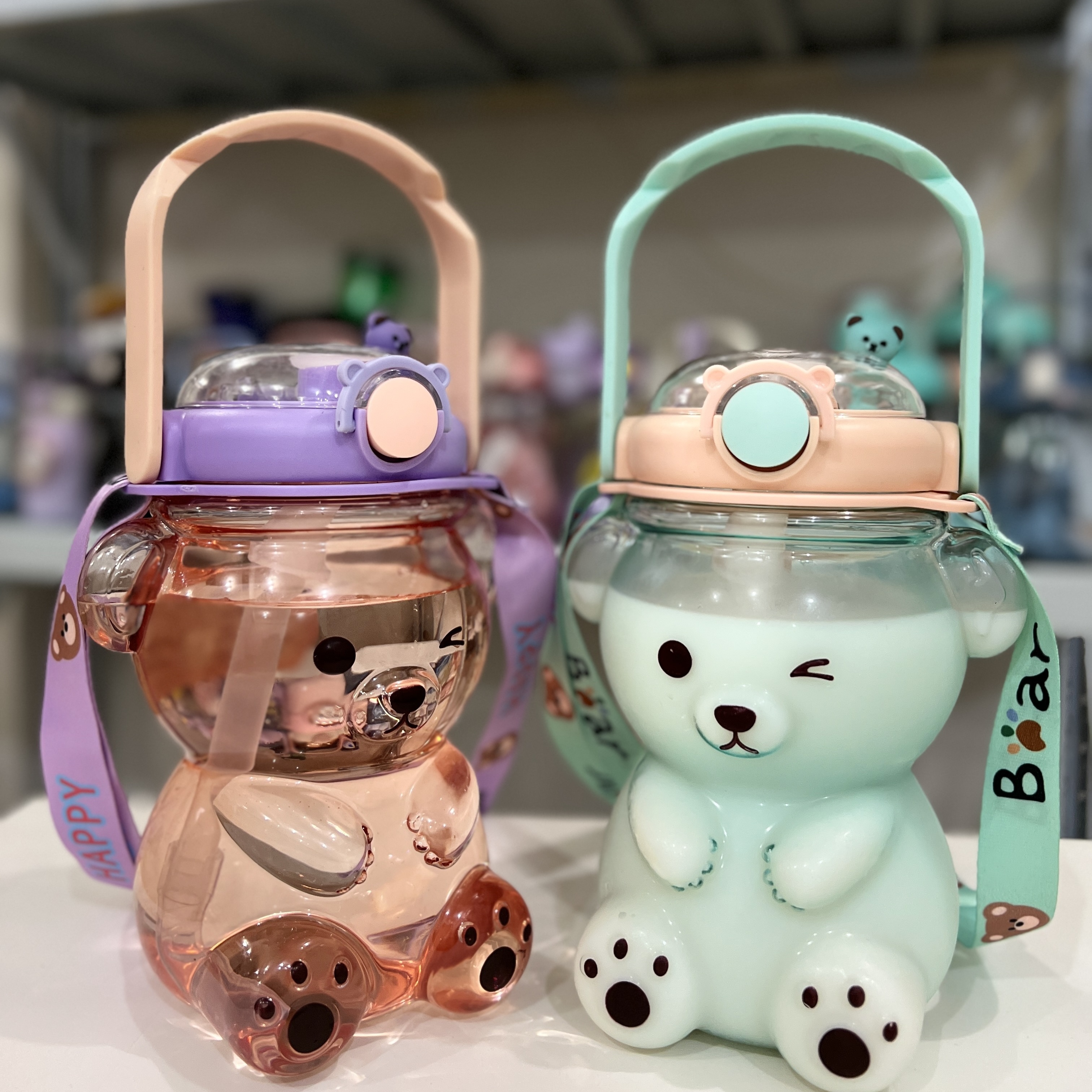 Bear Water Bottle With Straw And Strap Clear Plastic Water - Temu