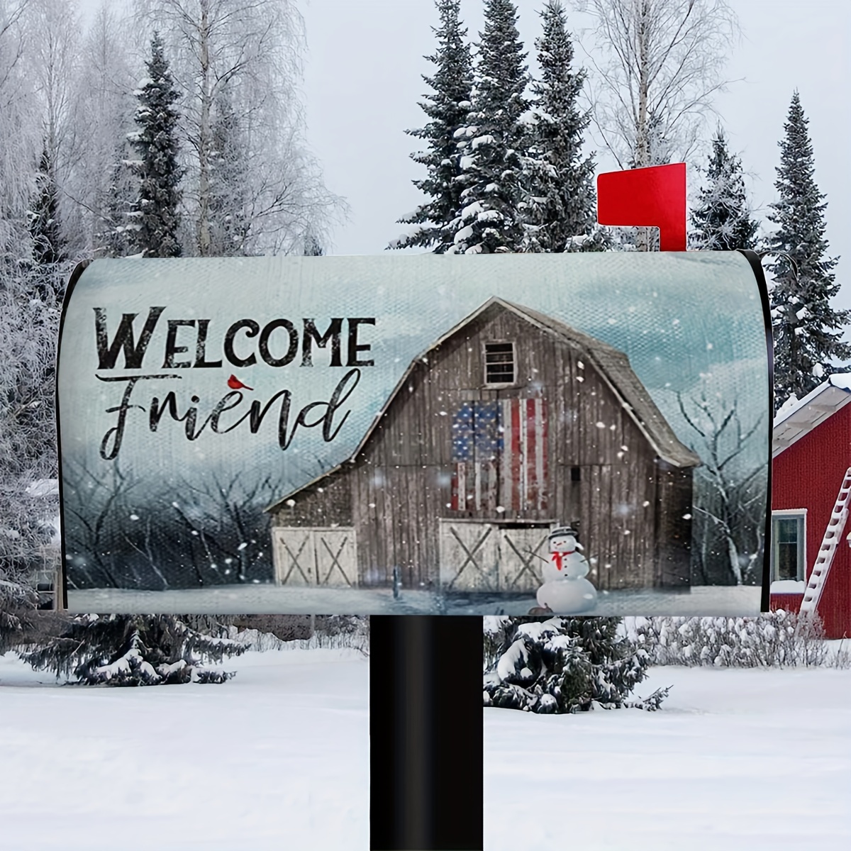 Winter Welcome Pine Tree Fabric Welcome Mailbox Cover Magnetic