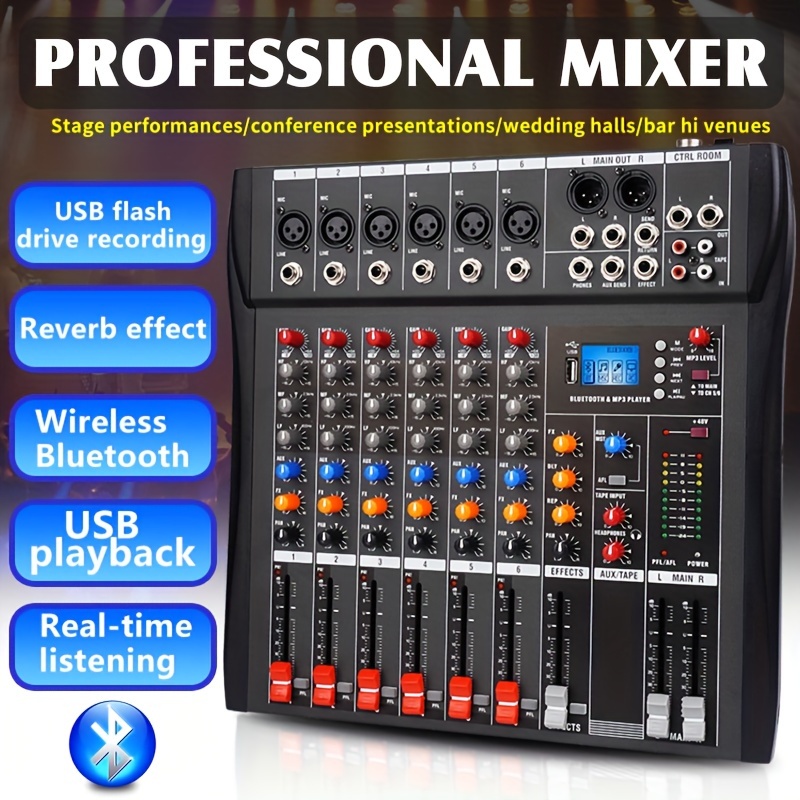 8 Channel Mixer Bluetooth Audio Mixer USB Compact Mixer Sound Board Console  for Professional and Beginners