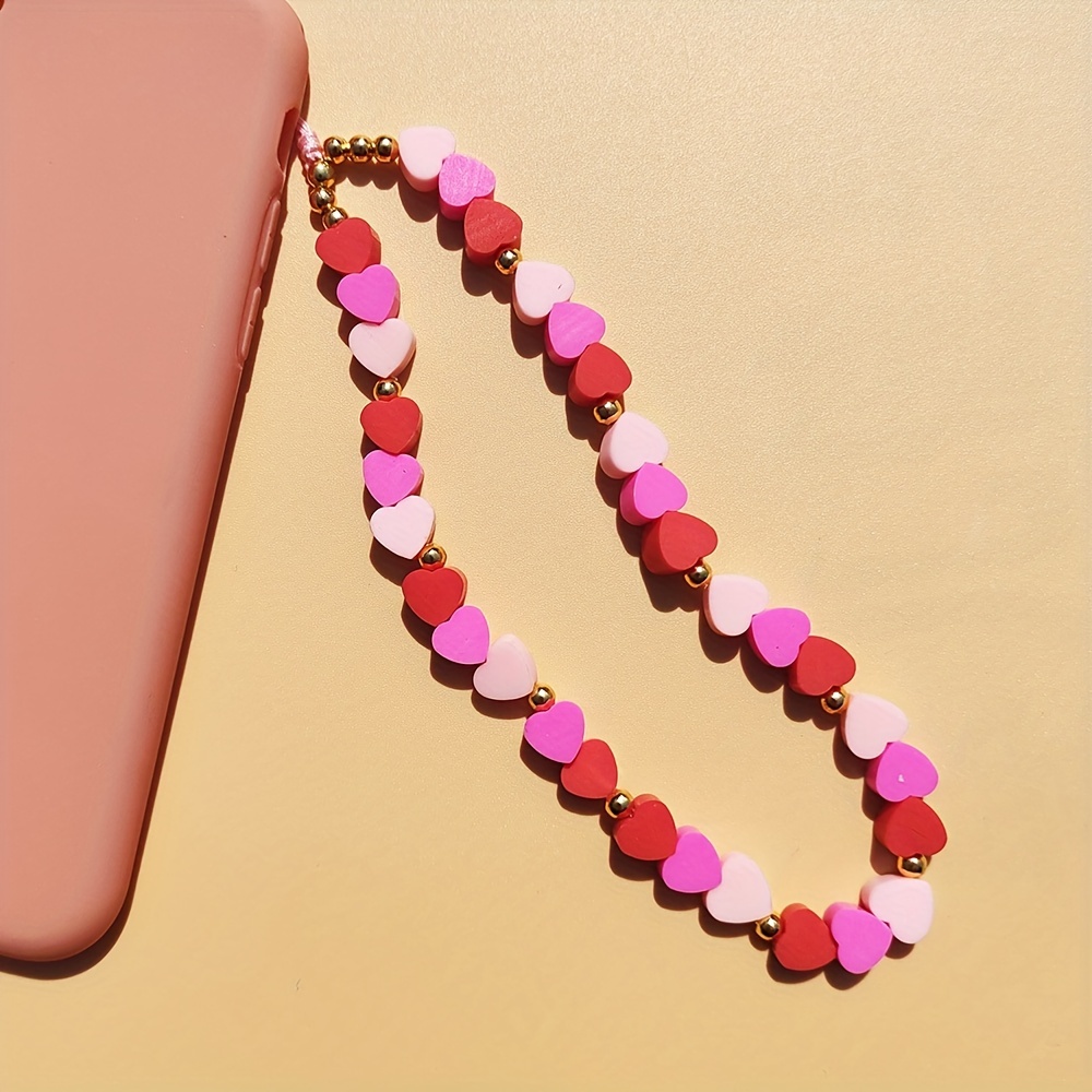 Heart Phone Charm, Women Fashion Acrylic Bead Cute Charms Mobile Phone  Lanyard Strap with Anti Lost Phone Chain