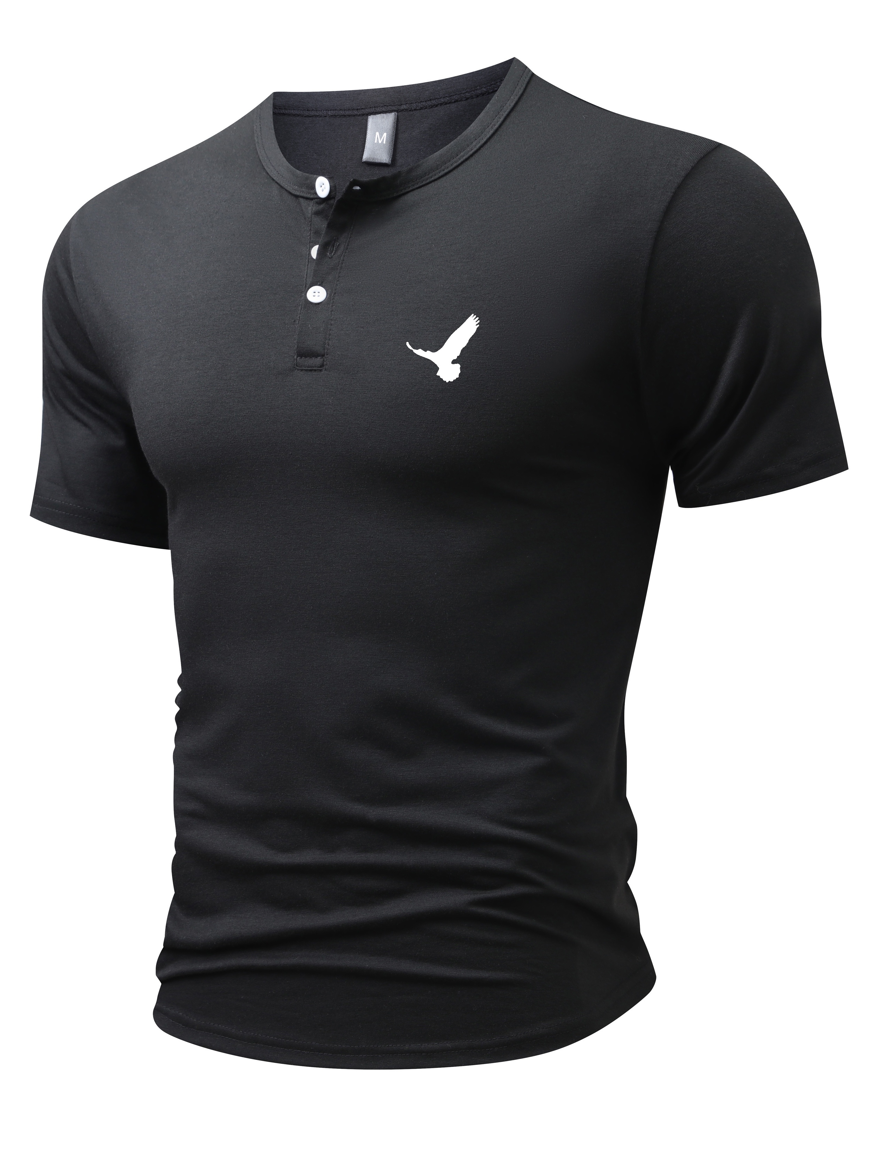 Eagle Print Men's Basic Henley Tee Casual Slim Short Sleeve - Temu ...