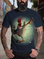 Plus Size Men's 3D Interesting Rooster Graphic Print T-shirt Summer Short Sleeve Tees, Men's Clothing