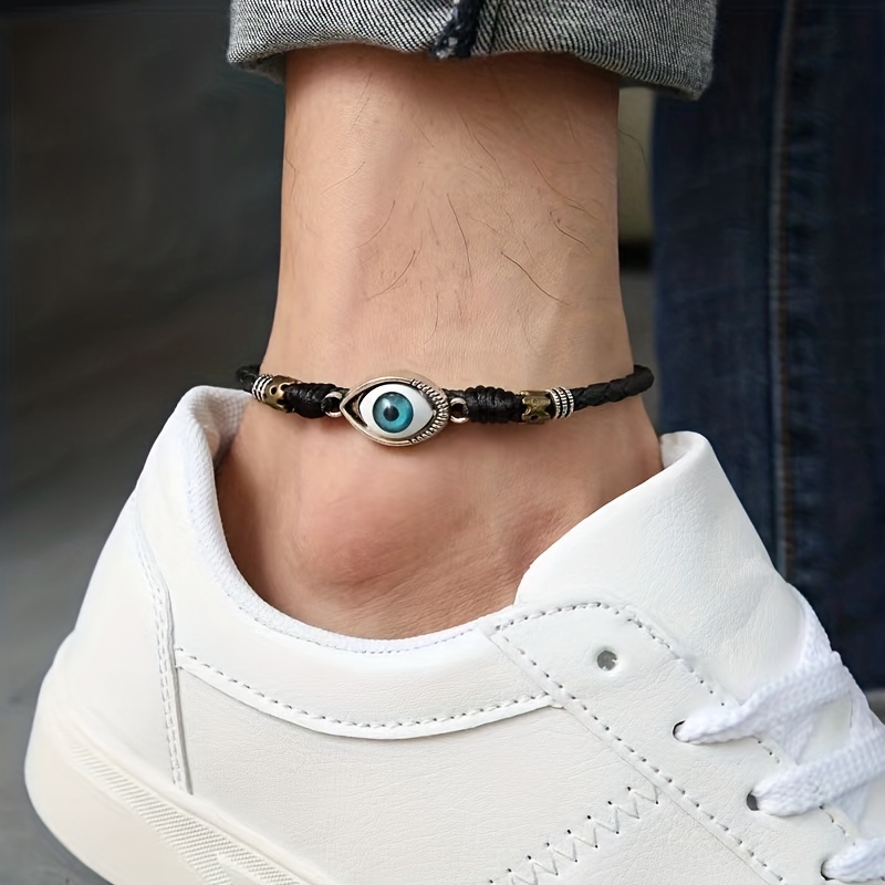 Men's Evil Eye Anklet, Bold Red Rope Design