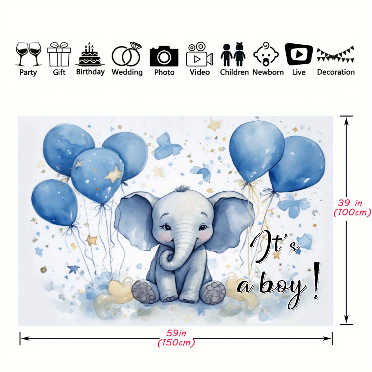 Toile de fond baby shower garçon thème éléphant