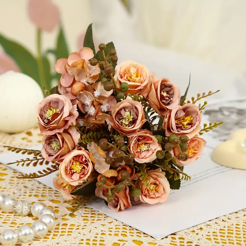 2 Fiori Artificiali Vintage Paris Rose Romantico Bouquet - Temu Italy