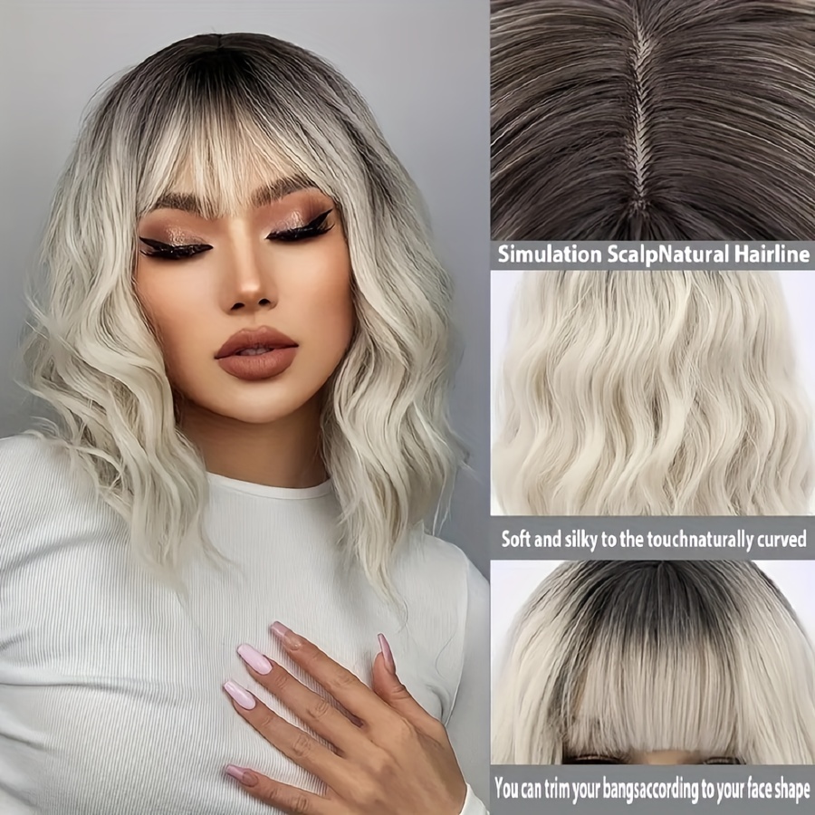 Ombre Water Wavy Bob Wig with Dark Roots for Women