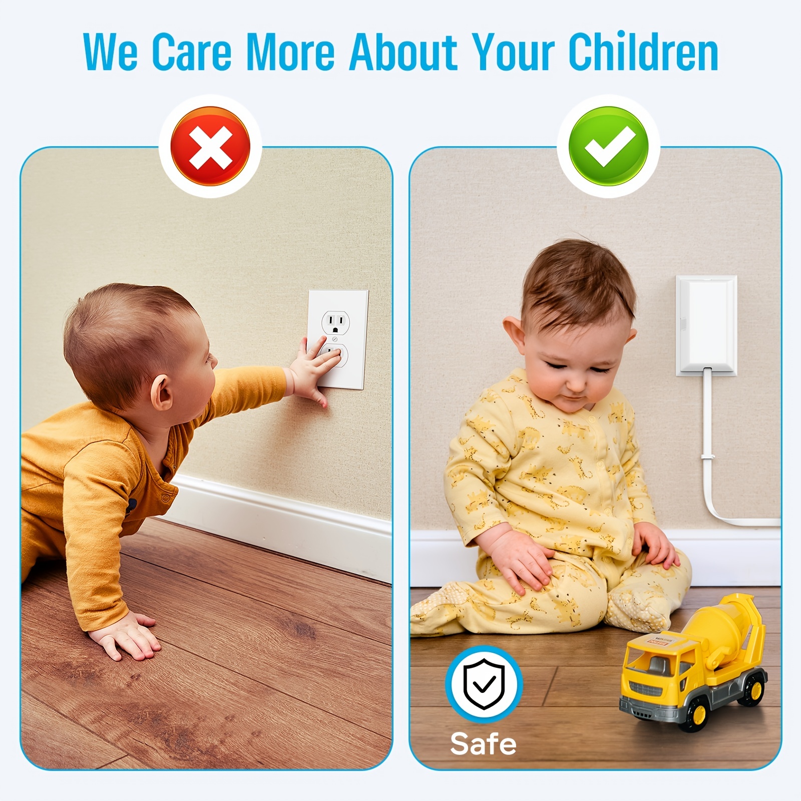 Flat Extension Cord Flat Plug Power Strip Outlet Covers Baby