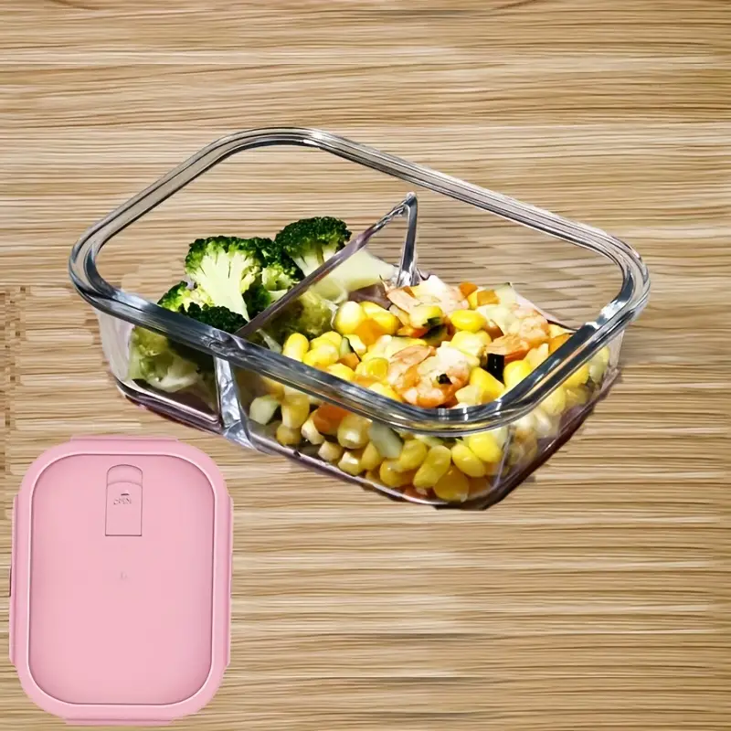 Grided Glass Lunch Box With Lid Special Bowl For Microwave - Temu
