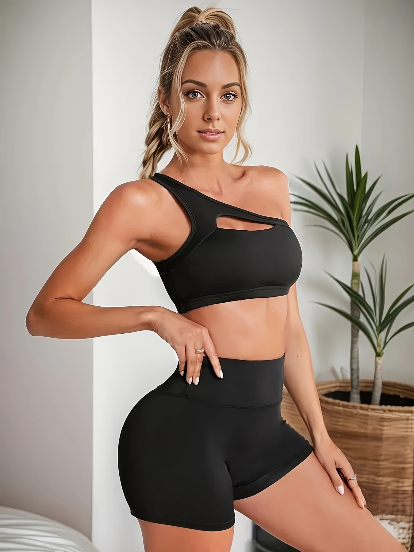 Solid Sexy Workout Sets High Stretch Sexy Yoga Shoulder - Temu