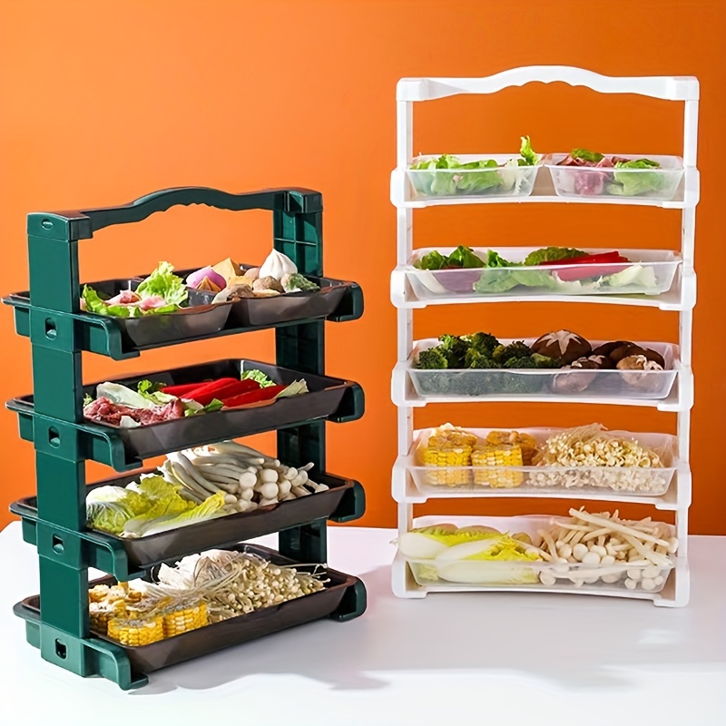 3-tier Stackable Vegetable Rack And Food Prep Tray For Kitchen