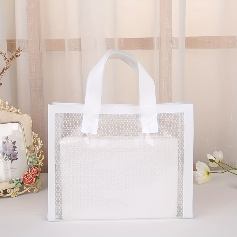 5pcs Mesh Transparent Plastic Bag Clothing Store Universal Plastic Bag With  Handle Clothing Bag Gift Bag