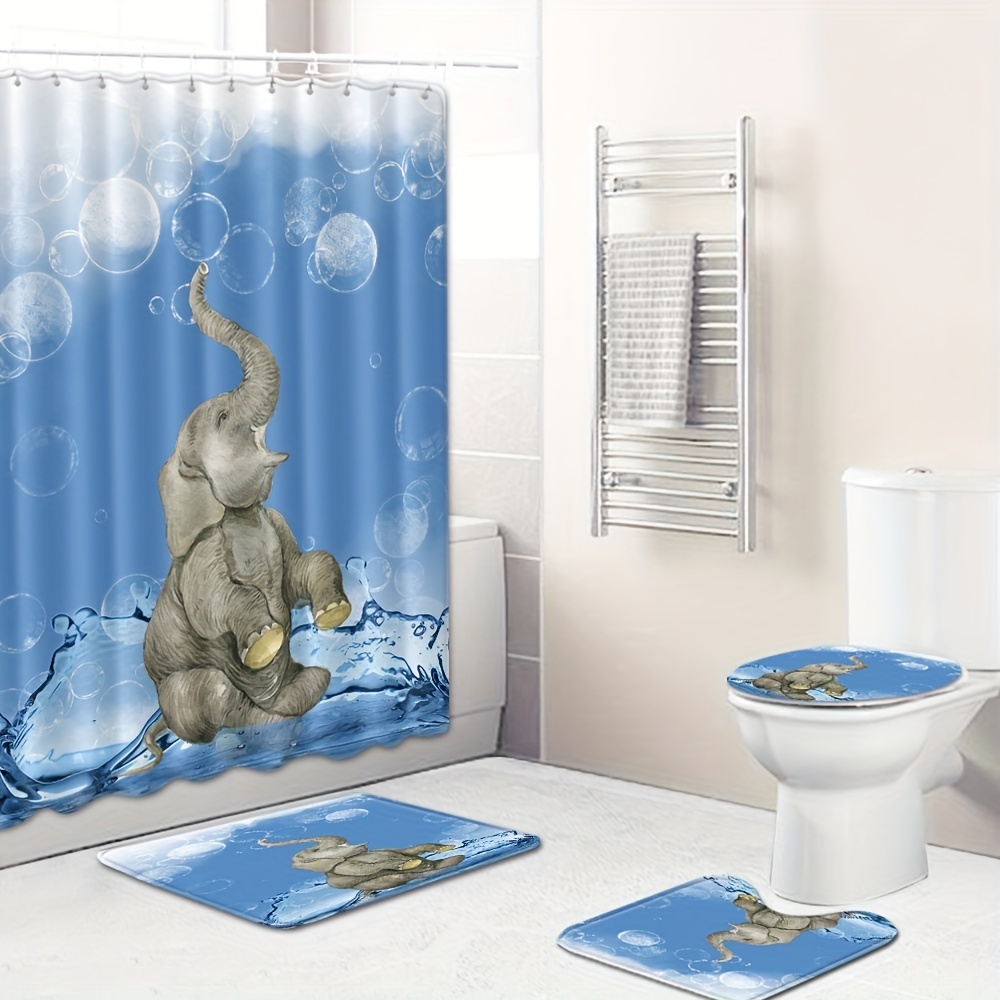 Waterproof Shower Curtain Set With 12 Hooks, 1pc Shower Cap