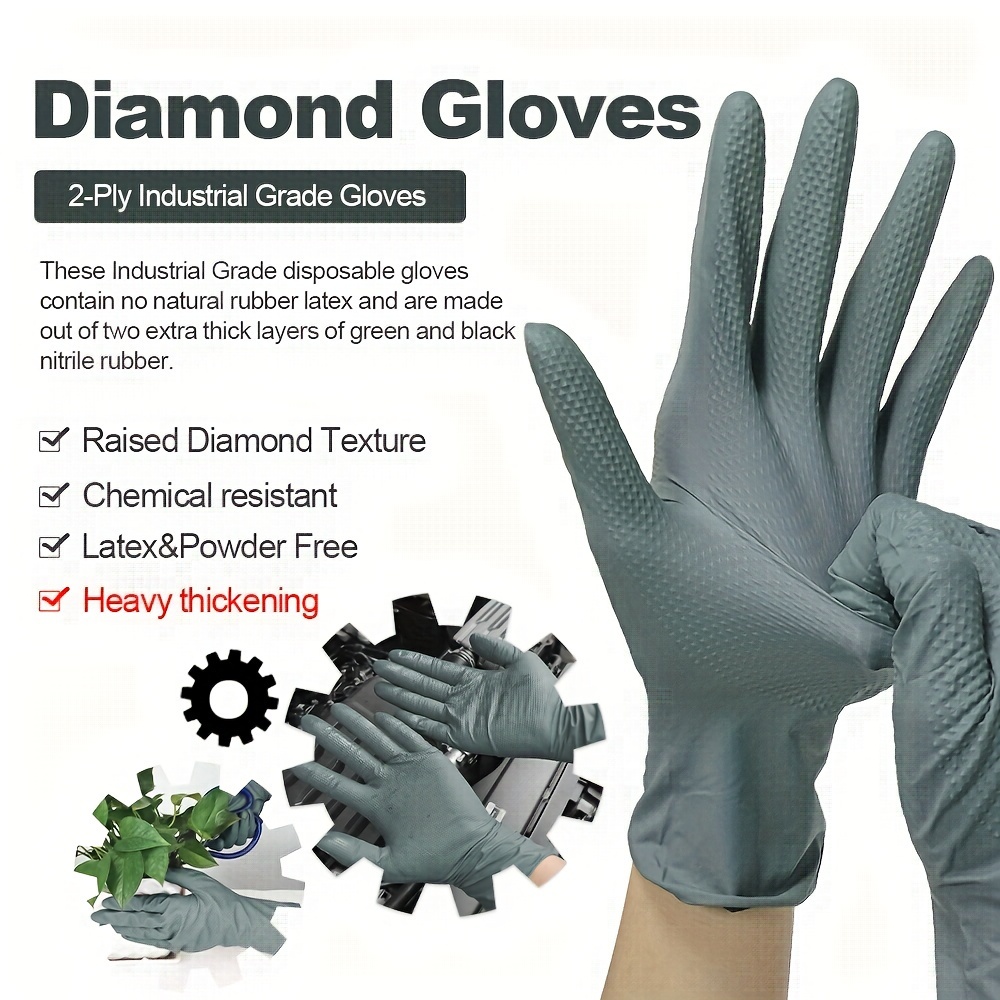 Heavy Duty Black Industrial Nitrile Gloves With Raised Diamond Texture,  Latex Free Excellent For Auto Repair, Plumbing, Painting, Manufacturing,  Cleaning, Food Service And Much More - Temu