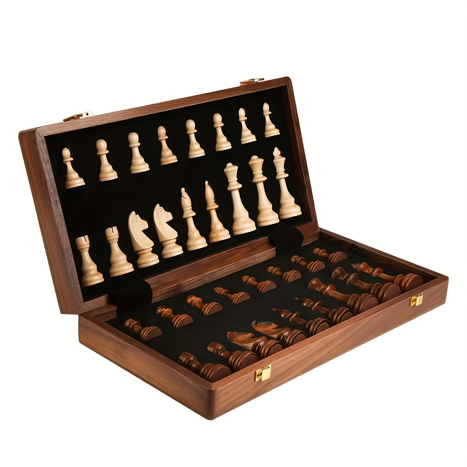 

38.1cm X 38.1cm/15" X 15" Chess Solid Wood Large Premium Folding Set, Chess Pieces Solid Wood, Checkerboard , Internal Storage Box, 2 Extra Queens Free