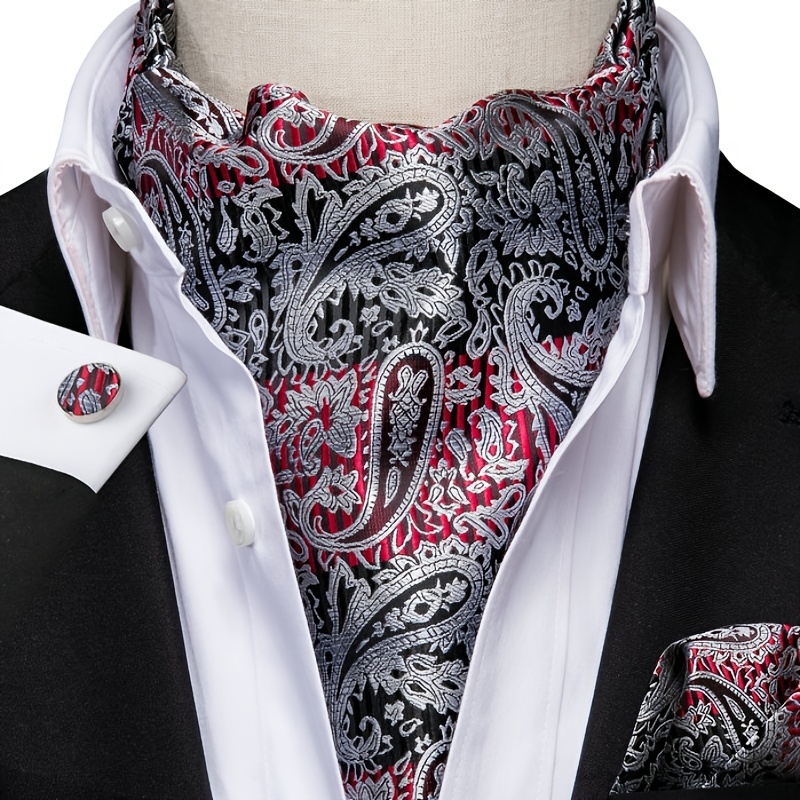 DiBanGu Men's Paisley Cravat Pocket Square Cufflinks Set Woven Black Brown  Ascot : : Fashion