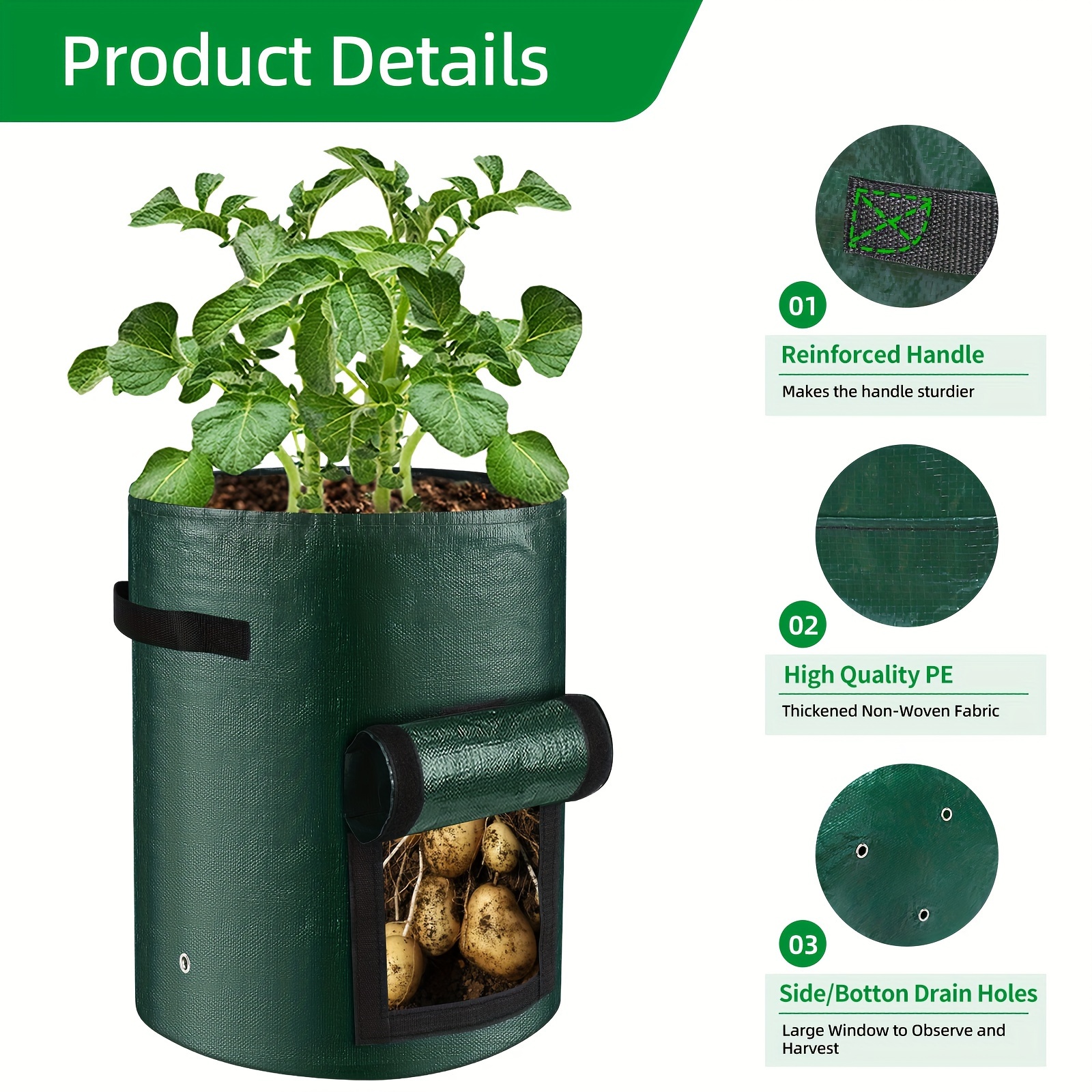 10 Gal. Green BPA Free Vegetable Grow Bags with Flap Lid and Handle (Pack  of 6)