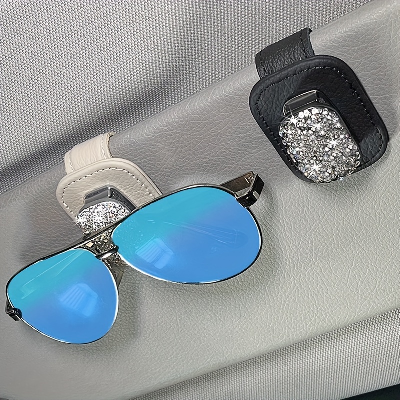 2 Uds. Parasol Coche Clip Gafas Diamante Artificial Soporte - Temu