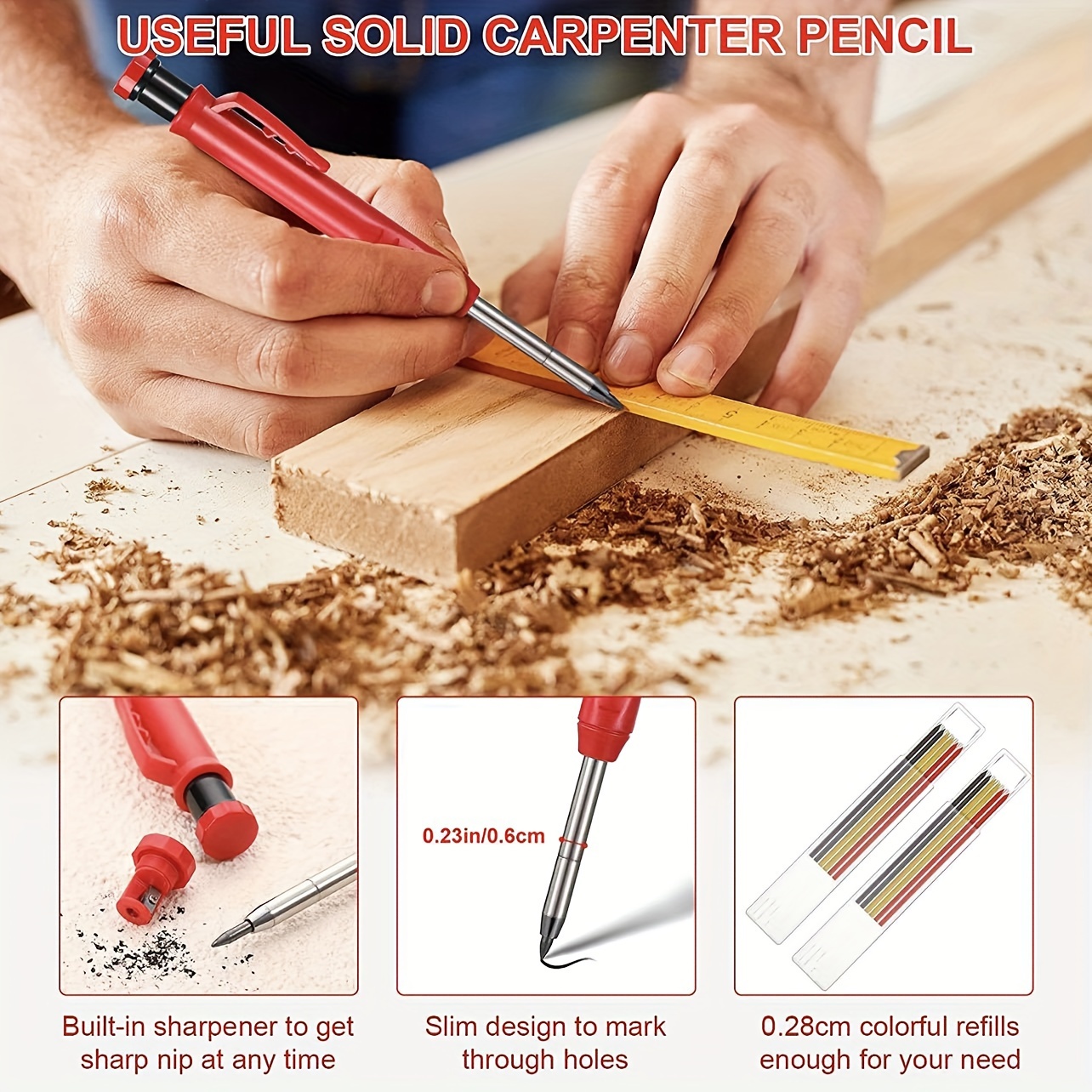 175mm Carpenters Pencils+Sharpener Set Bulider Wood Work Woodwork Marking