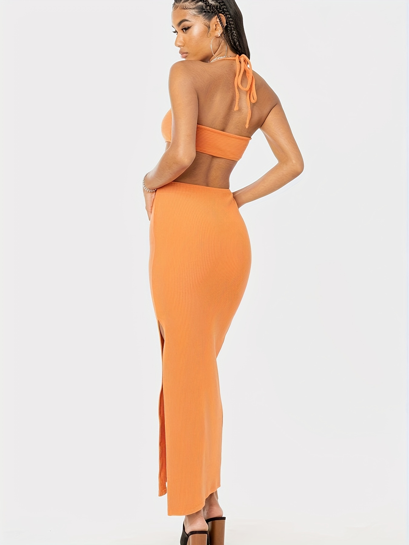 Ring Linked Cut Out Backless Halter Bodycon Dress