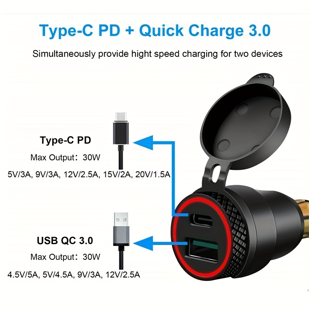iMESTOU Aluminium Power Delivery DIN Hella Powerlet Plug to Motorcycle Dual  USB Charger 30W PD Type C QC 3.0 Quick Charge Power Adapter Waterproof for  12V-24V Hella DIN Socket/BMW Ducati Triumph 