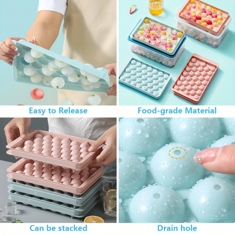 Circle Ice Cube Tray, Round Ice Cube Trays for Freezer with Lid and Bin