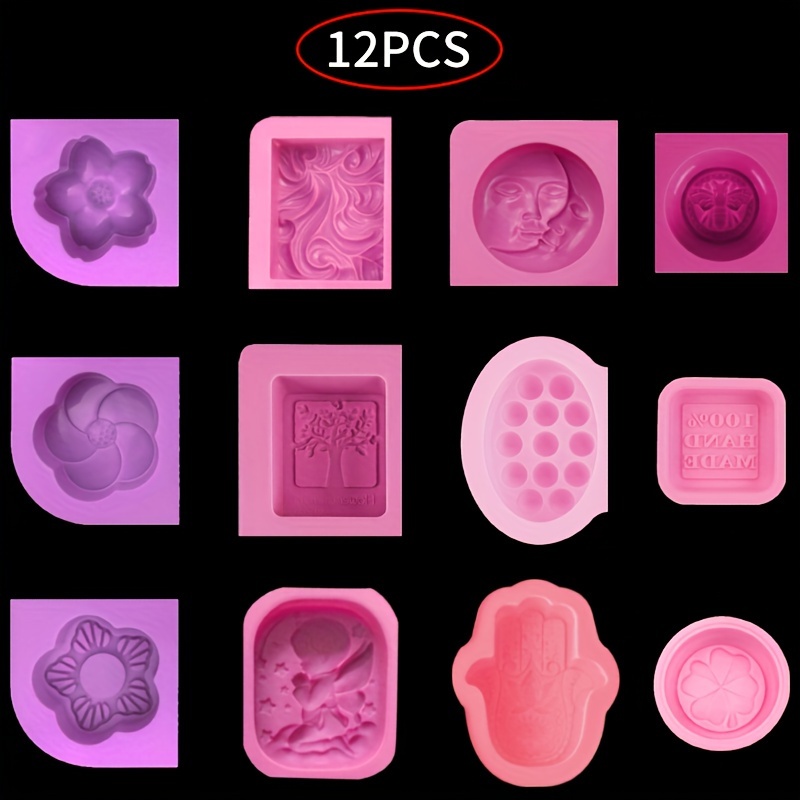  Rectangle Silicone Soap Molds - Set of 2 for 12 Cavities -  Mixed Patterns - Soap Making Supplies by the Silly Pops