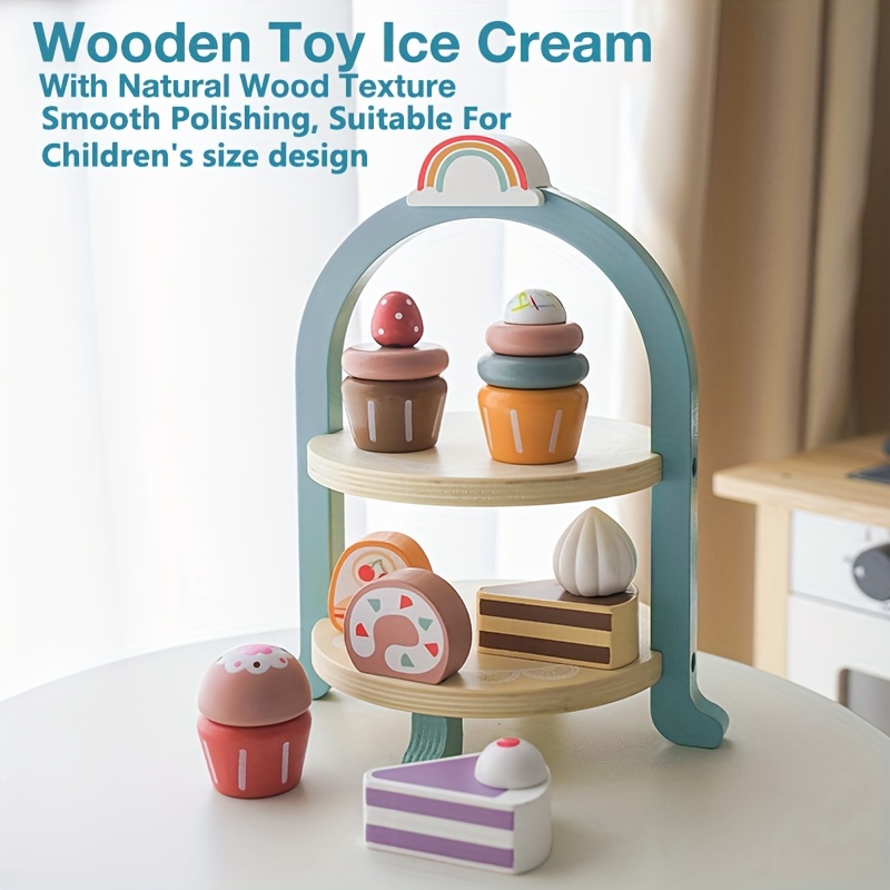  Wooden Ice Cream Maker Toy Set for Toddler, Pretend Play  Kitchen Food Accessories, Counter Playset for Kids, Christmas Birthday Gift  for 3 4 5 6 Years Old Child : Toys & Games