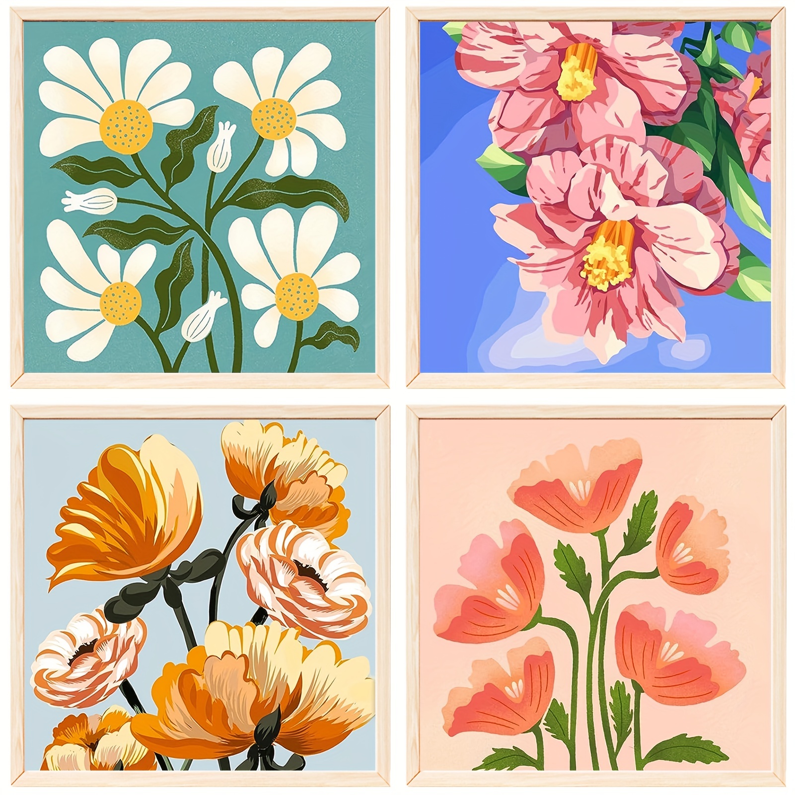 Flowers Paint By Number For Adults Without Frame Diy Oil - Temu