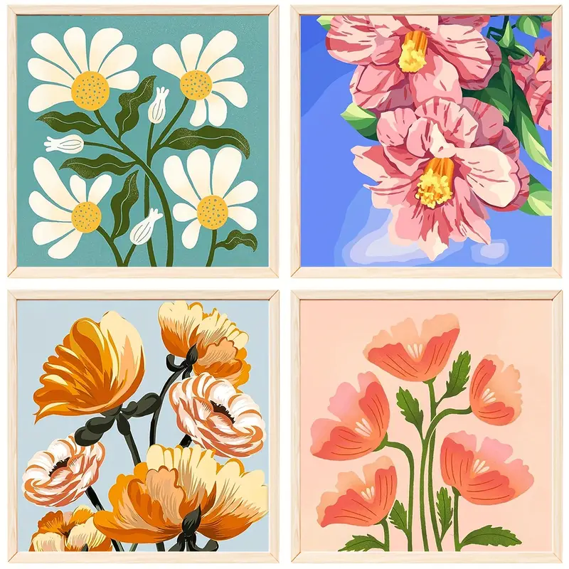 Flowers Paint By Number For Adults Without Frame Diy Oil - Temu