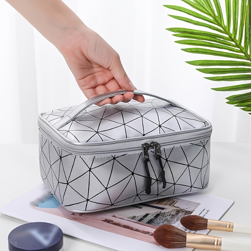 Makeup Bag,1Pc Geometric Print Pu Square Makeup Bag Makeup Bag Organizer  Makeup Brush Bag Cosmetic Bag