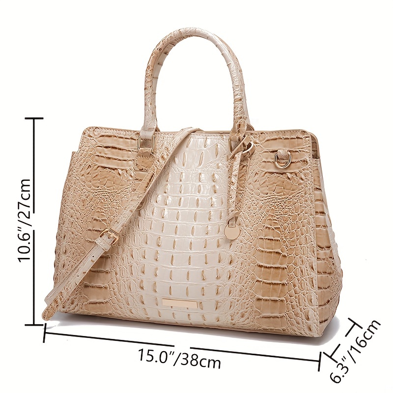 BRAHMIN Melbourne Collection Finley Leather Crocodile-Embossed Carryall  Satchel Tote Bag