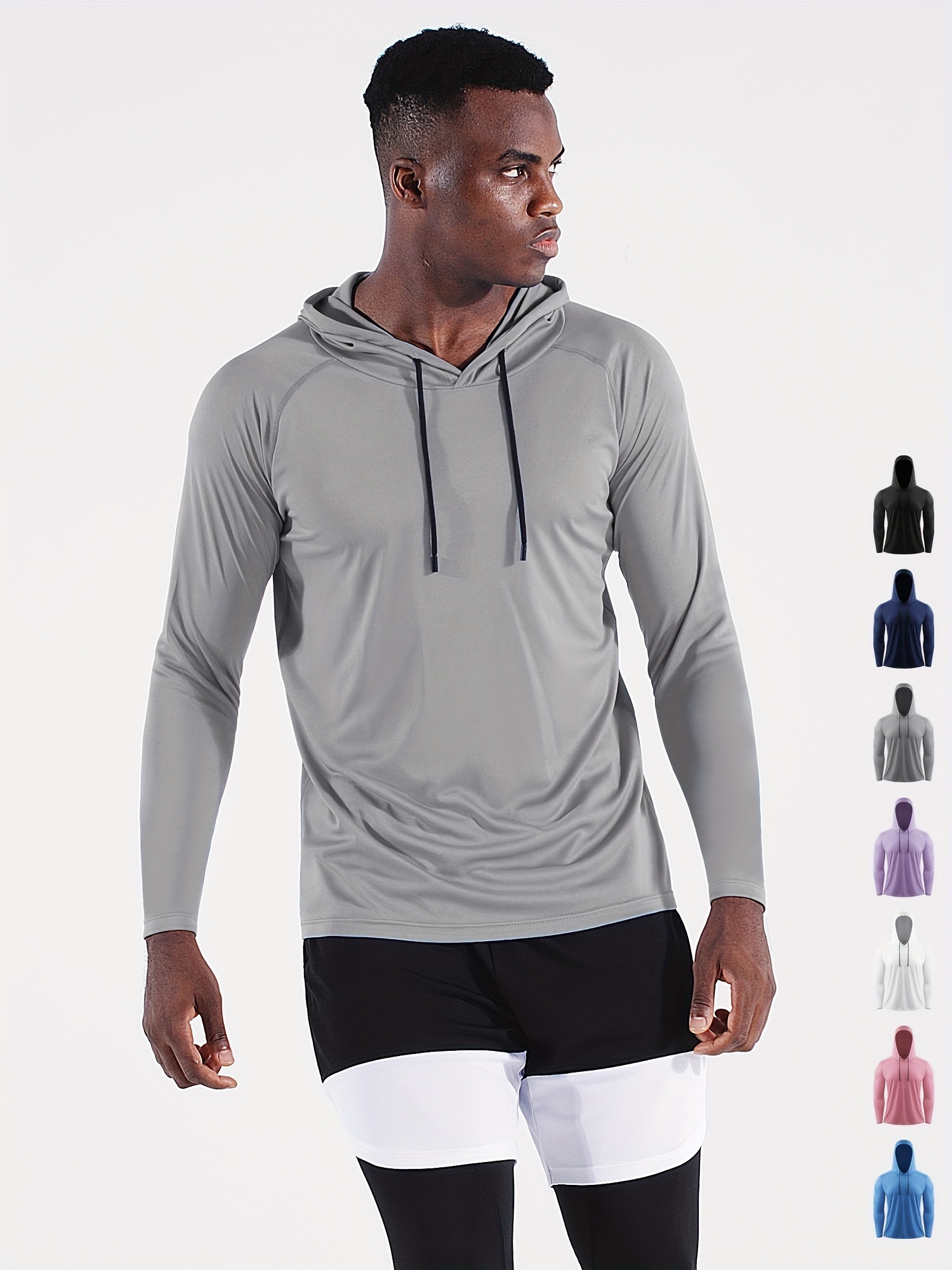 Sun Protection T-Shirts Mens Long Sleeve Hoodie Casual UV-Proof