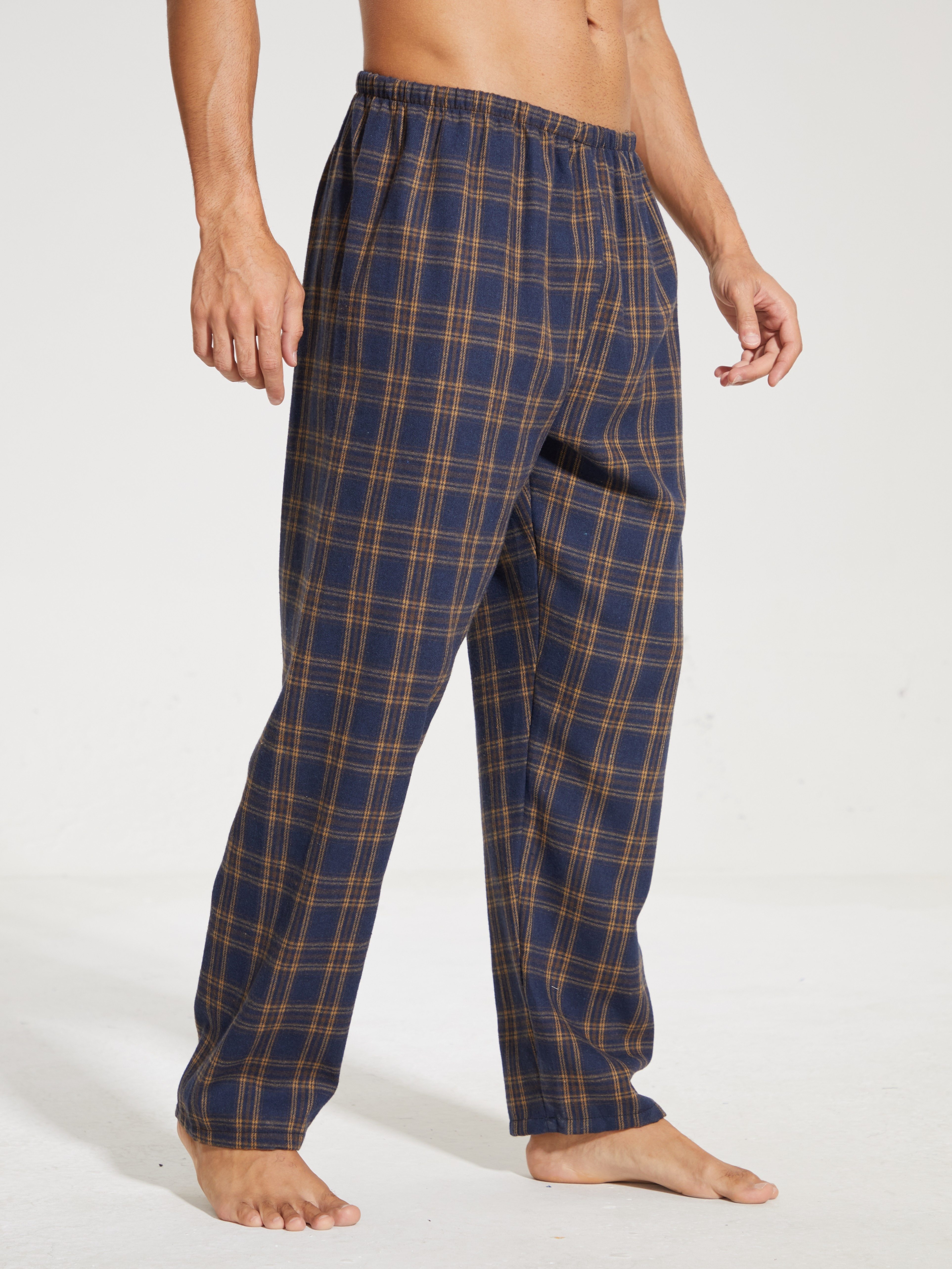 Men's Classic Fashion Casual Plaid Blue Long Pants Pajama, Comfy Elastic  Waist Sleep Bottom, Loungewear Trousers For All Seasons