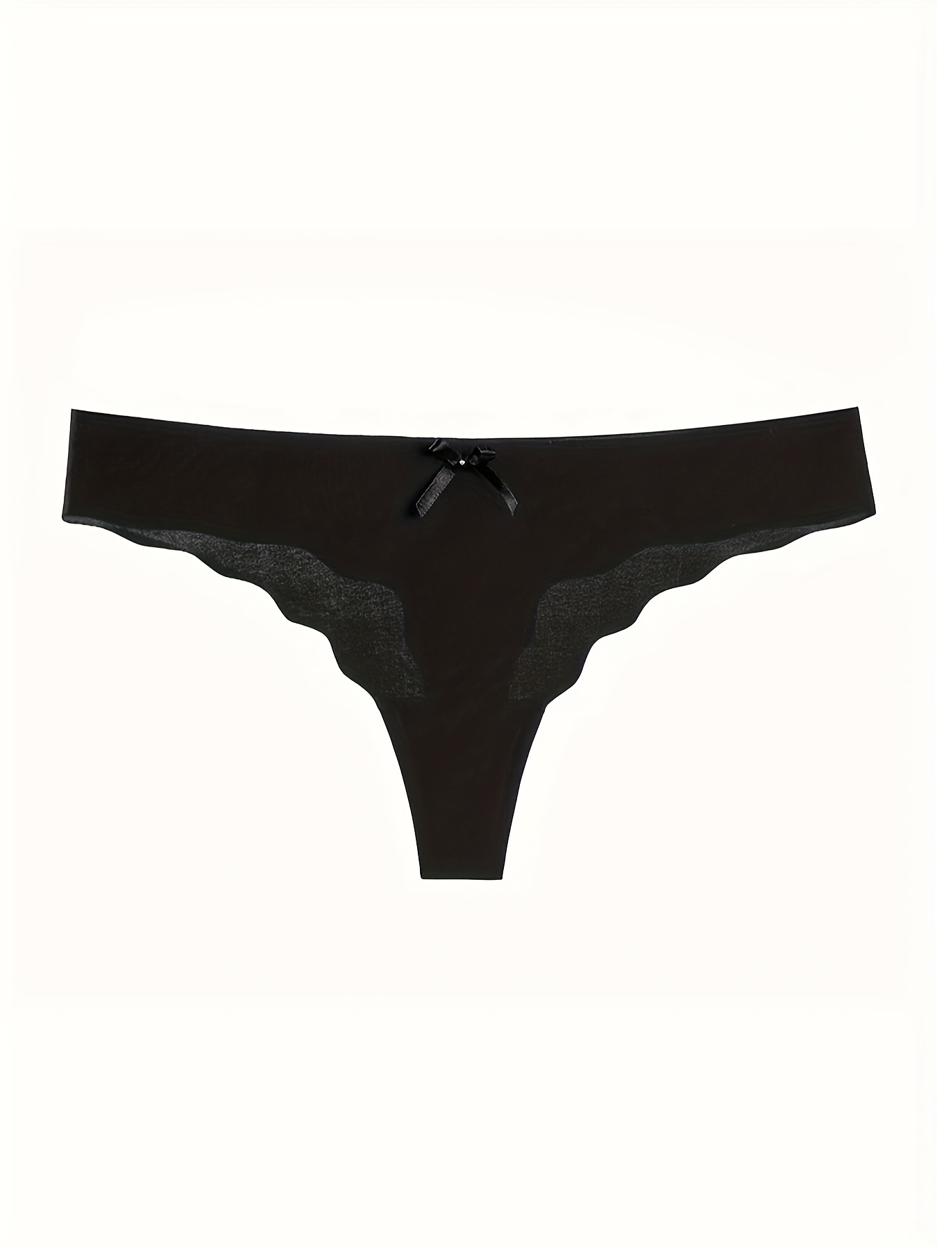 Contrast Lace Thongs Soft Comfy Scallop Trim Bow Tie Panties - Temu Germany