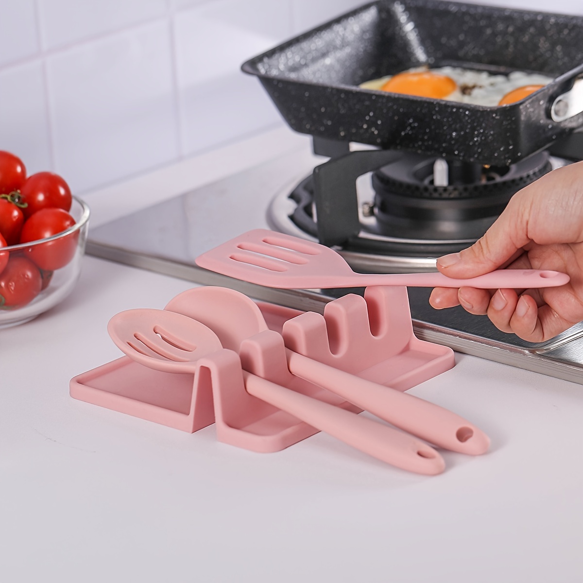 Red Crab Silicone Spoon Rests for Stove Top Spoon Holder Kitchen Gifts  BPA-Free