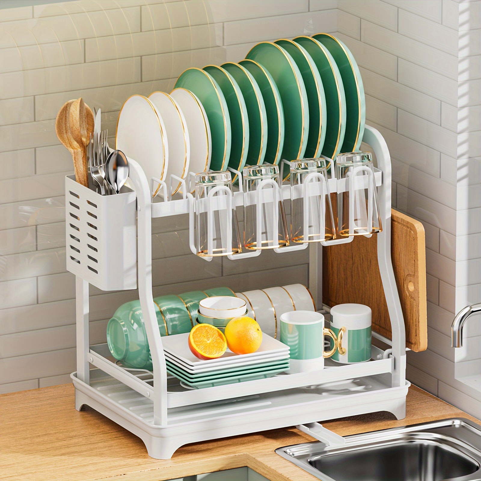 G-TING Dish Drying Rack, Dish Rack for Kitchen Counter, Rust-Proof Dish  Drainer with Drying Board and Utensil Holder for Kitchen Counter Cabinet