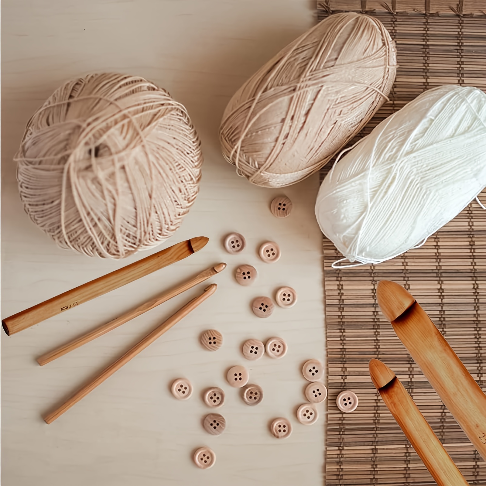  12 Pcs Wooden Crochet Hooks 3mm-10mm Smooth Eye Blunt Bamboo  Knitting Needles Set Weaving Craft Tool by SamGreatWorld