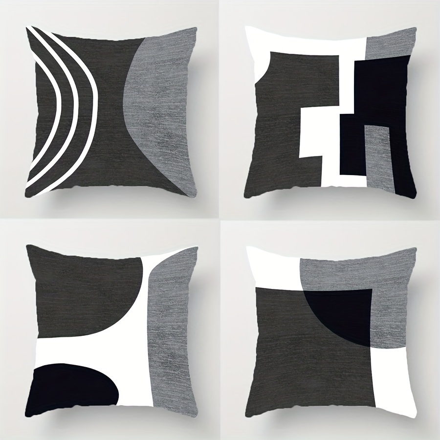 

4pcs Black And White Decorative Pillow Covers Gray Silver Boho Throw Pillows For Couch Abstract Geometric Modern Pillowcases 18x18 Inches For Bed Bedroom