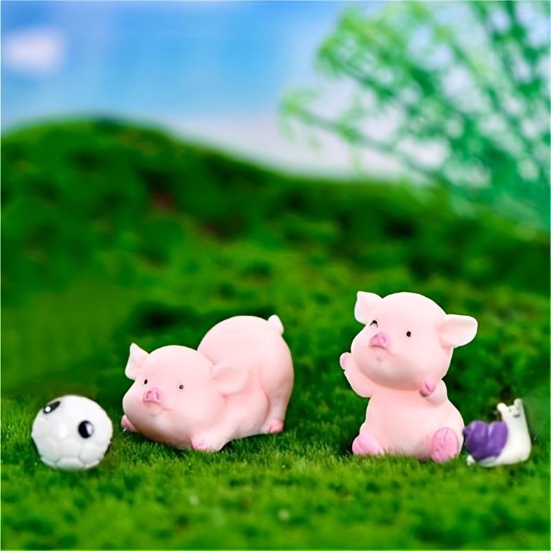 Miniature Pig Figurines 8 Pcs, Cute Pink Piggy Toy Figures Cake Toppers for  Fairy Garden Decor Christmas Desk Decoration