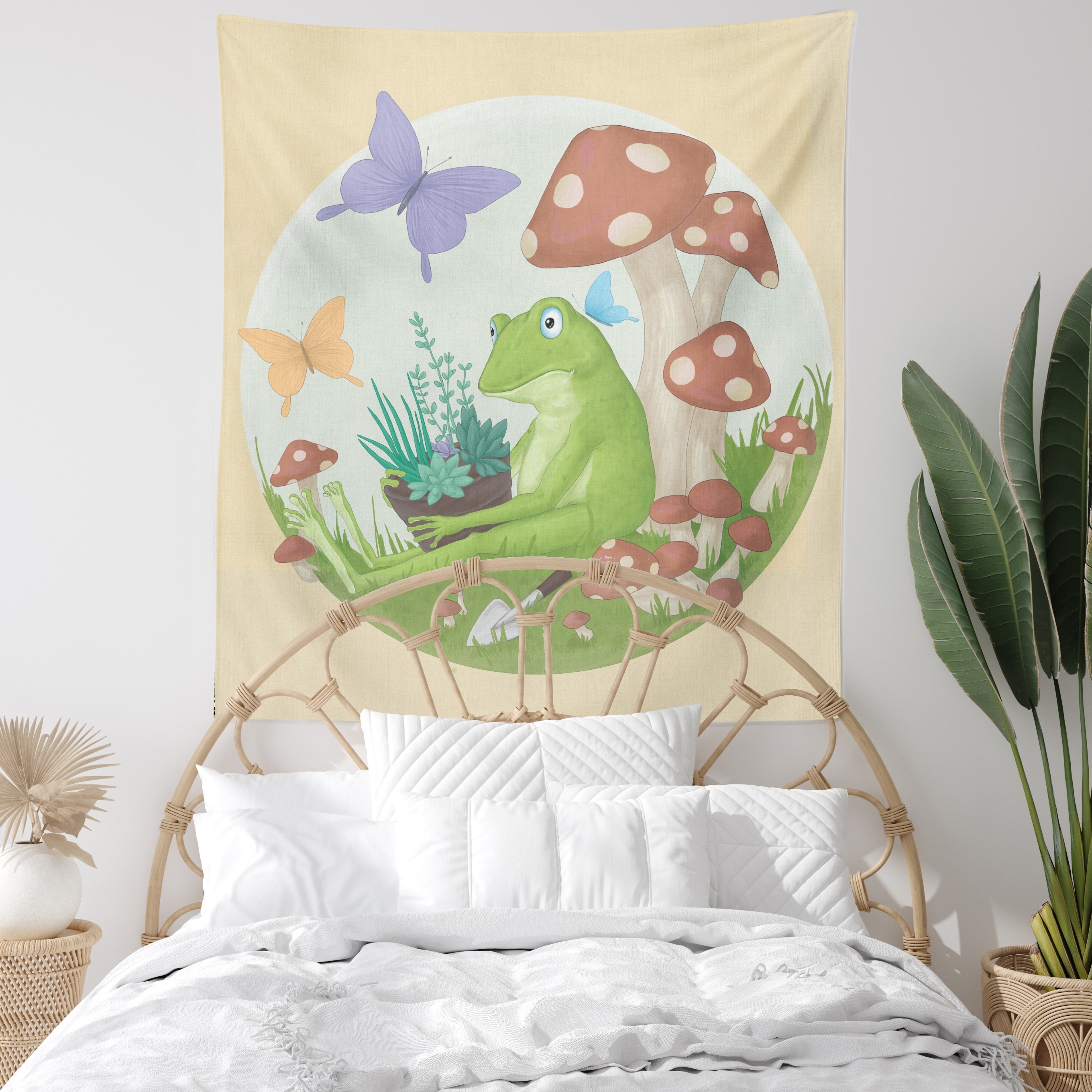 Fantasy Mushroom Frog Butterfly Print Tapestry Wall Hanging - Temu