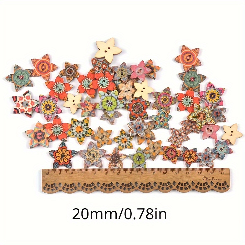 Wood Buttons For Crafts Mixed Pattern Wooden Buttons Star - Temu