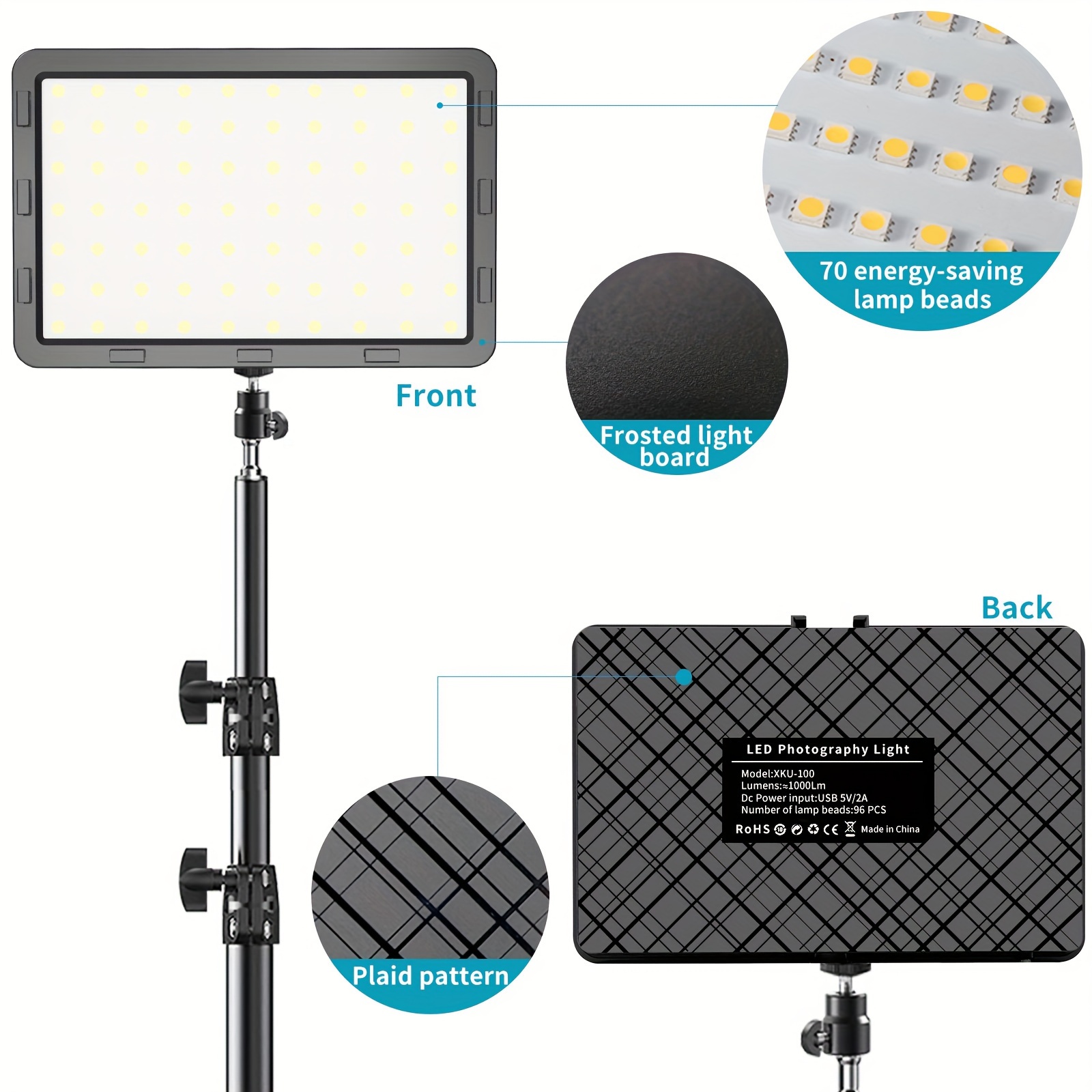 Photography Video Lighting Kit, LED Studio Streaming Lights W/70 Beads &  Color Filter for Camera Photo Desktop Computer Conference Game Stream