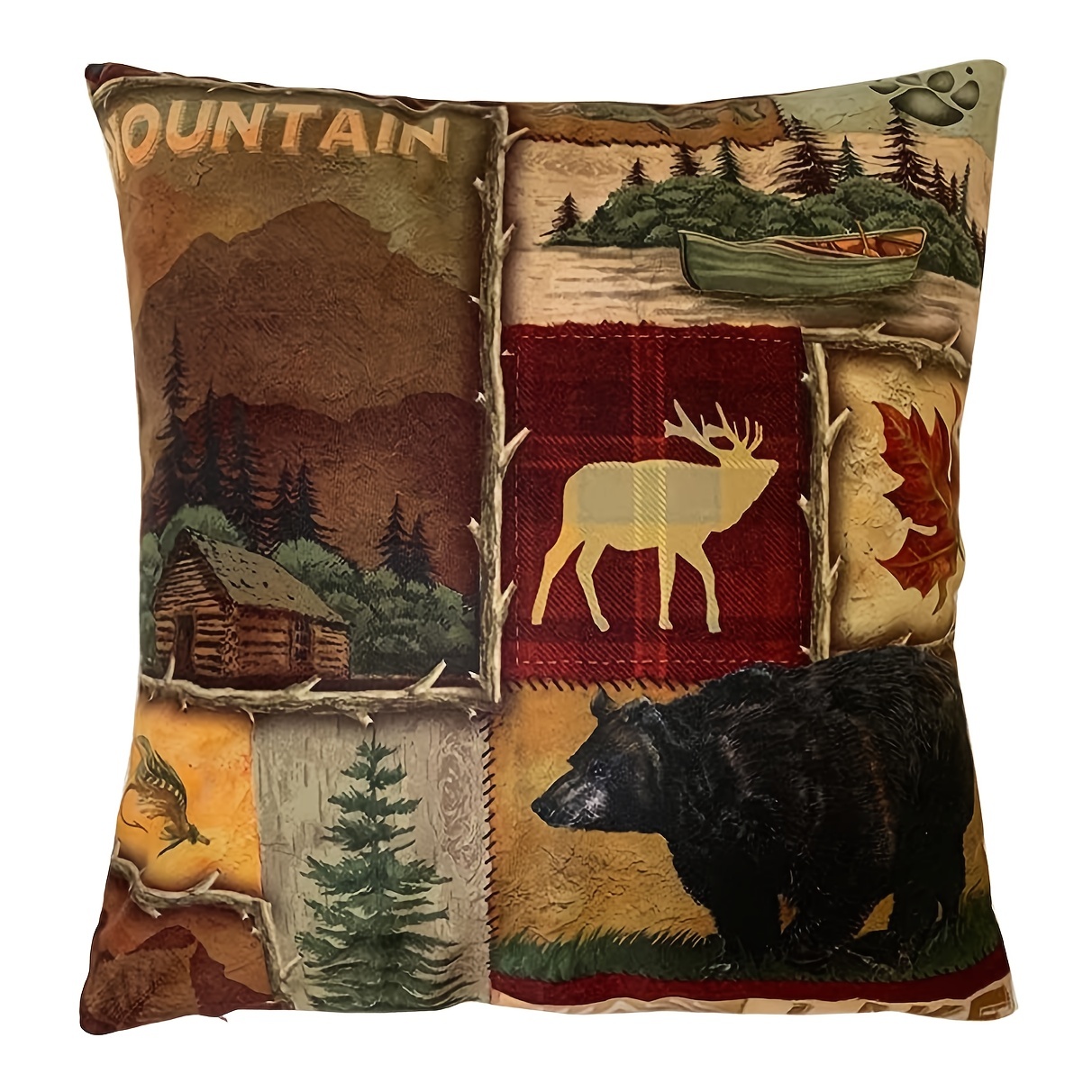 Linen Cushion Cover, Rustic Lodge Bear Moose Deer Pillow Cover, Home Decor,  Room Decor, Bedroom Decor, Collectible Buildings Accessories - Temu