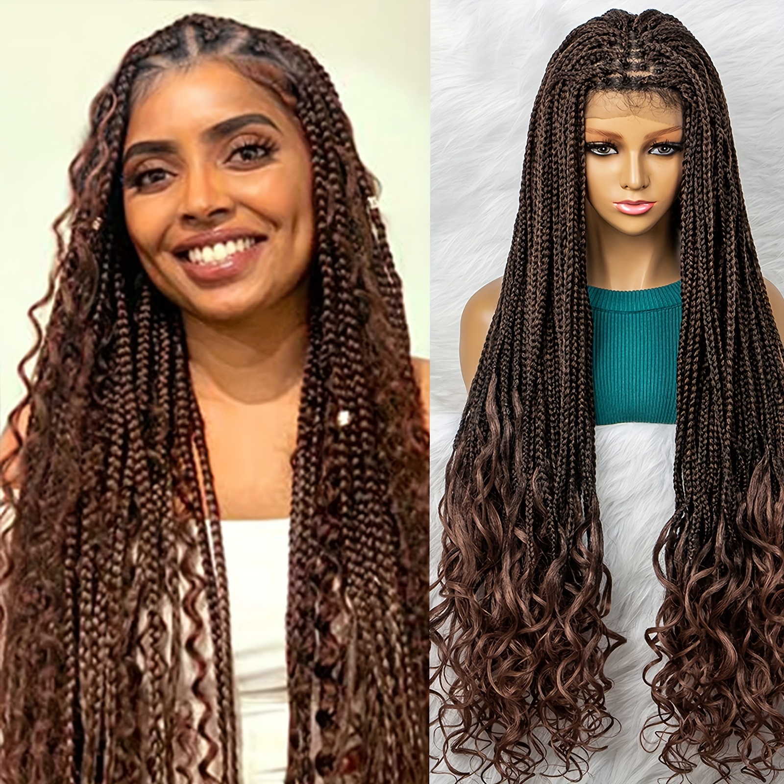 Synthetic Lace Front Box Braid Wigs With Curly Ends Extra Long Braiding  Hair Wigs For Women Girls